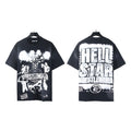 Trendy American Retro H Hell Star Series Print Loose Cotton T Shirt Unisex Casual Short Sleeve Tee