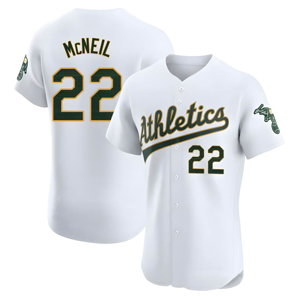 Robertx Athletics #22 Jeff McNeil player White Elite Home Stitched Jersey