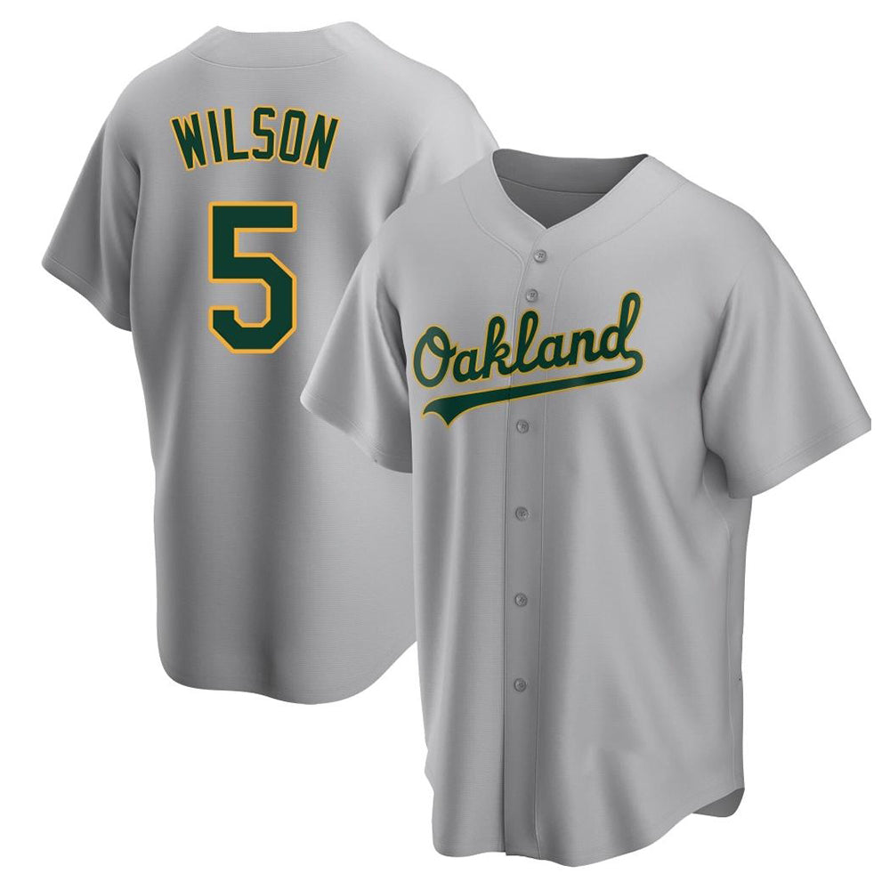 Robertx Athletics #5 Jacob Wilson Gray Replica Road Stitched Jersey
