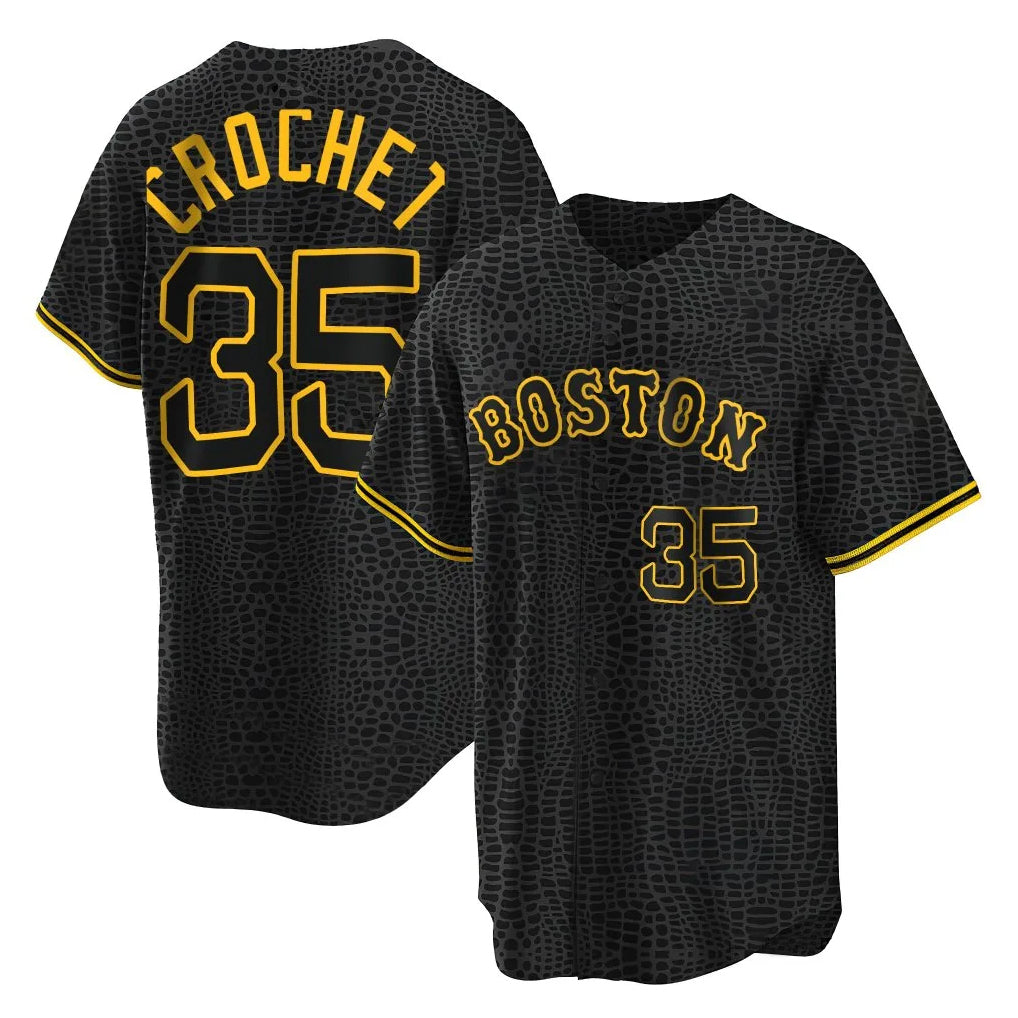 Robertx B.Red Sox #35 Garrett Crochet Player Black Snake Skin City Home Game Stitched Jerseys