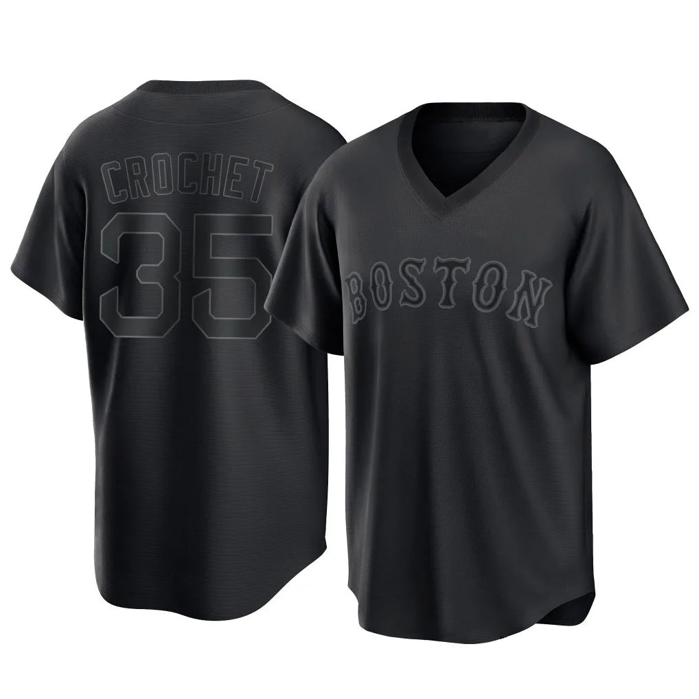 Robertx B.Red Sox #35 Garrett Crochet Player Black T-shirt Home Game Stitched Jerseys
