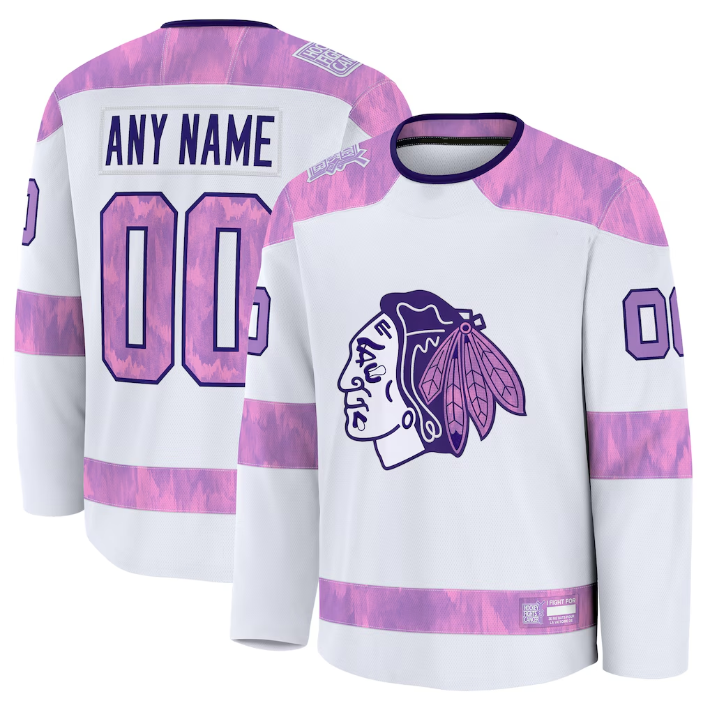 Robertx Custom C.Blackhawks White 2024 Hockey Fights Cancer Practice Jerseys