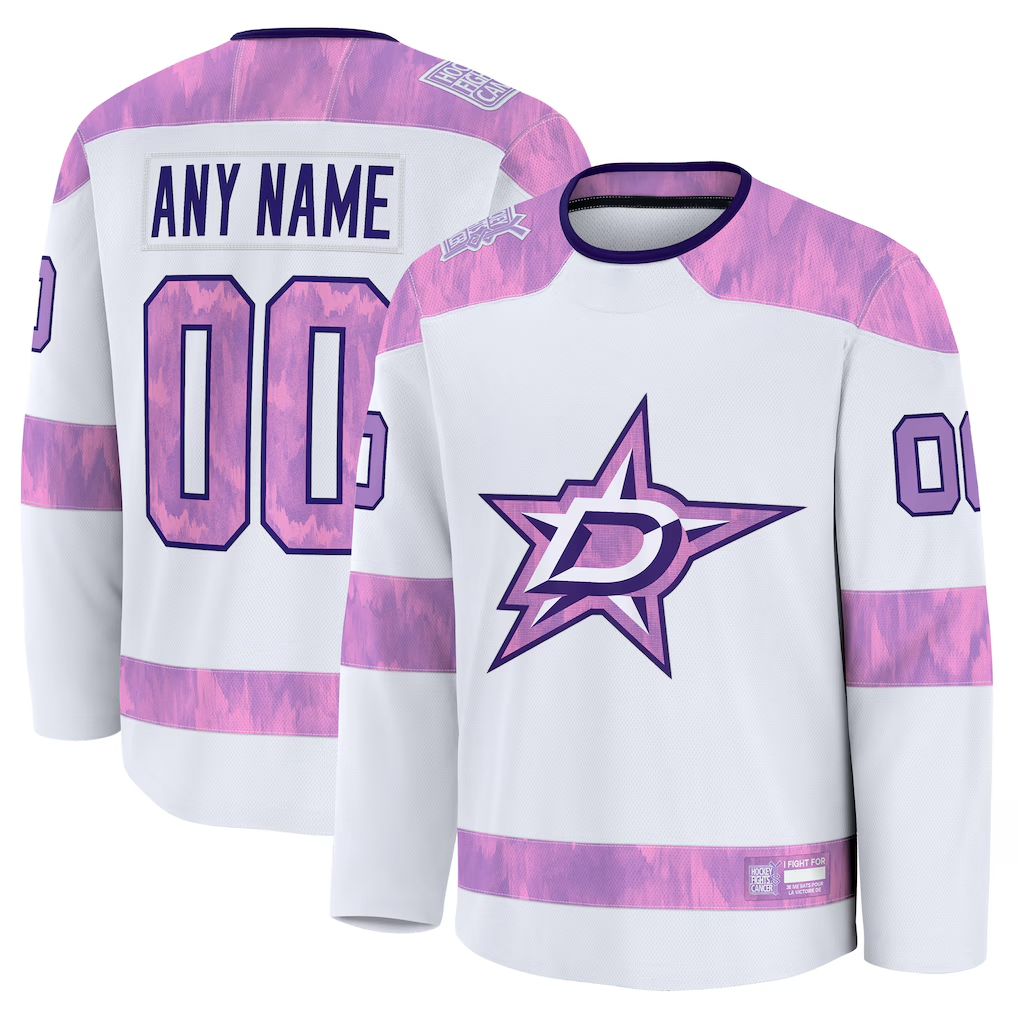 Robertx Custom D.Stars White 2024 Hockey Fights Cancer Practice Jerseys