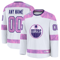 Robertx Custom E.Oilers White 2024 Hockey Fights Cancer Practice Jerseys