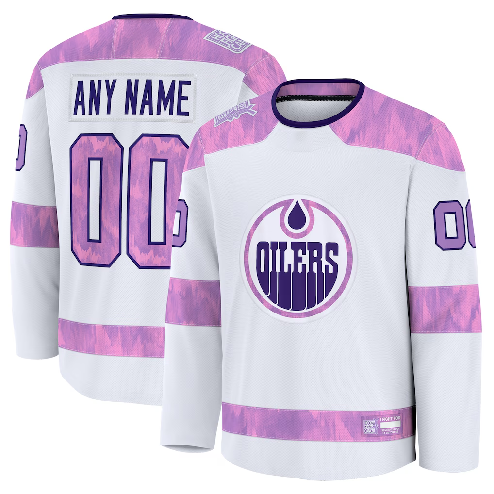 Robertx Custom E.Oilers White 2024 Hockey Fights Cancer Practice Jerseys