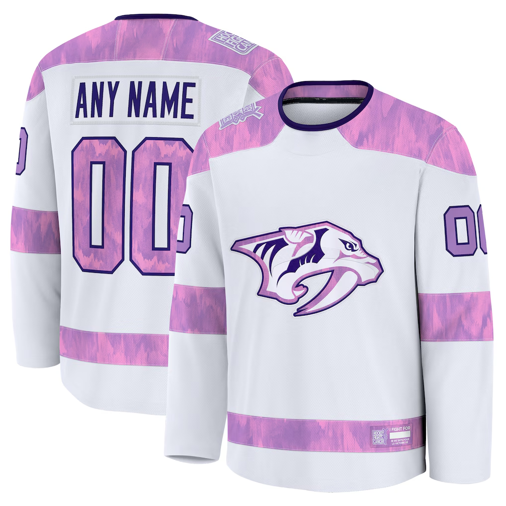 Robertx Custom N.Predators White 2024 Hockey Fights Cancer Practice Jerseys