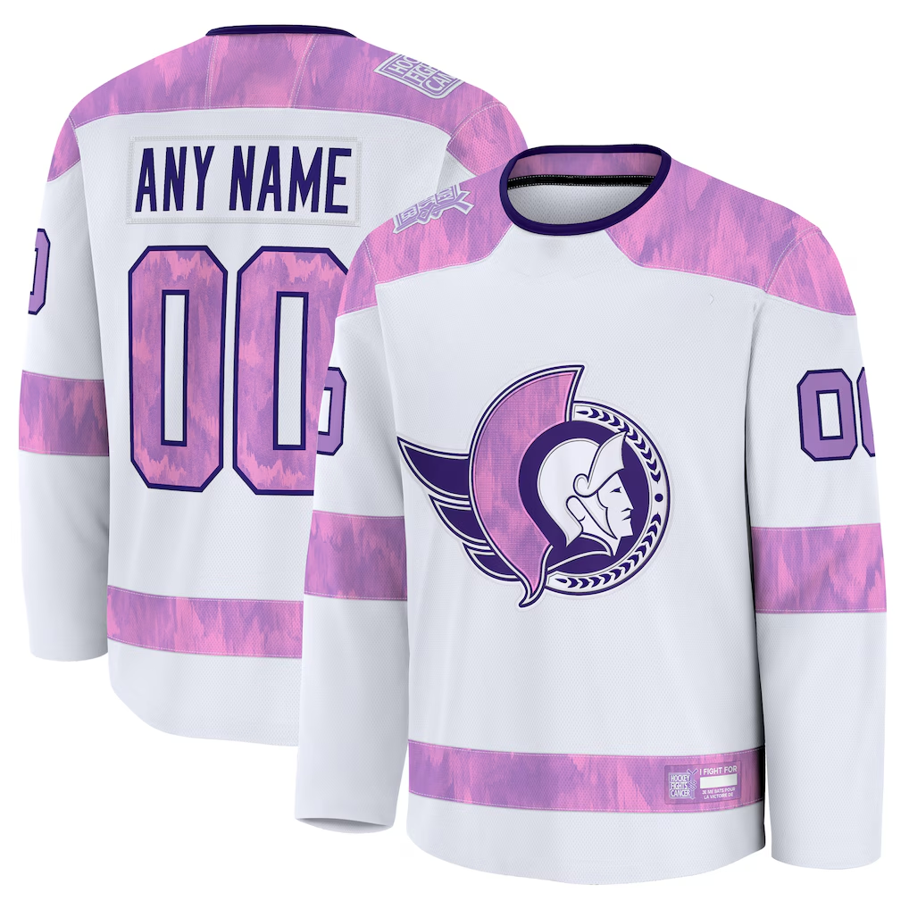 Robertx Custom O.Senators White 2024 Hockey Fights Cancer Practice Jerseys