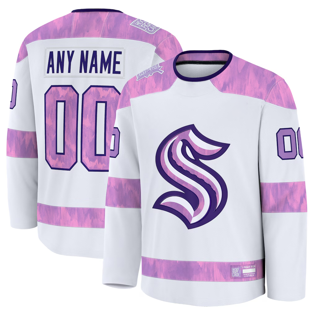 Robertx Custom S.Kraken White 2024 Hockey Fights Cancer Practice Jerseys