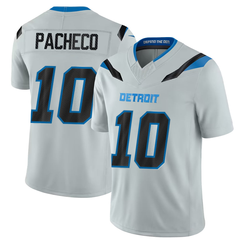 Robertx D.Lions #10 Isiah Pacheco Player Silver Limited 2026 Rivalries Collection Home Game Stitched Jerseys