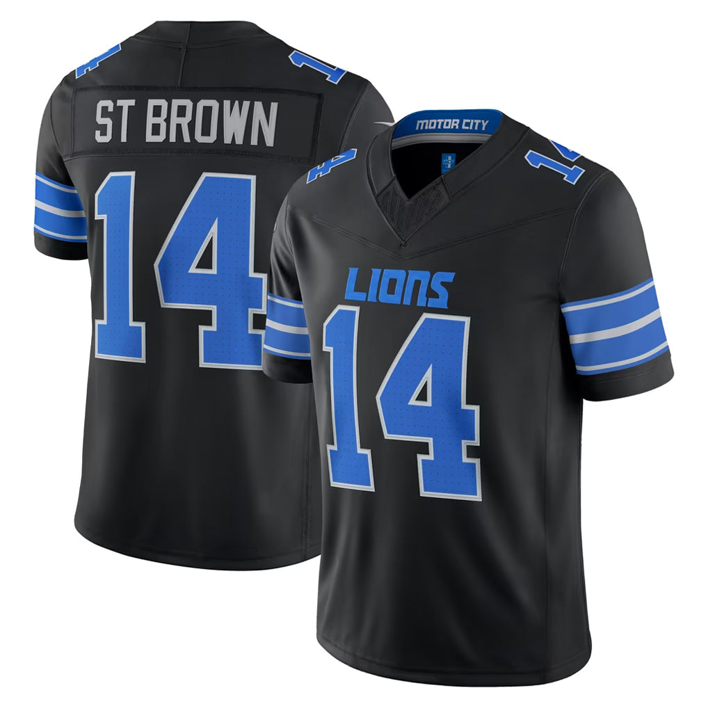 Robertx D.Lions #14 Amon-Ra St. Brown Player Black Vapor F.U.S.E. Limited Game Home Stitched Jerseys