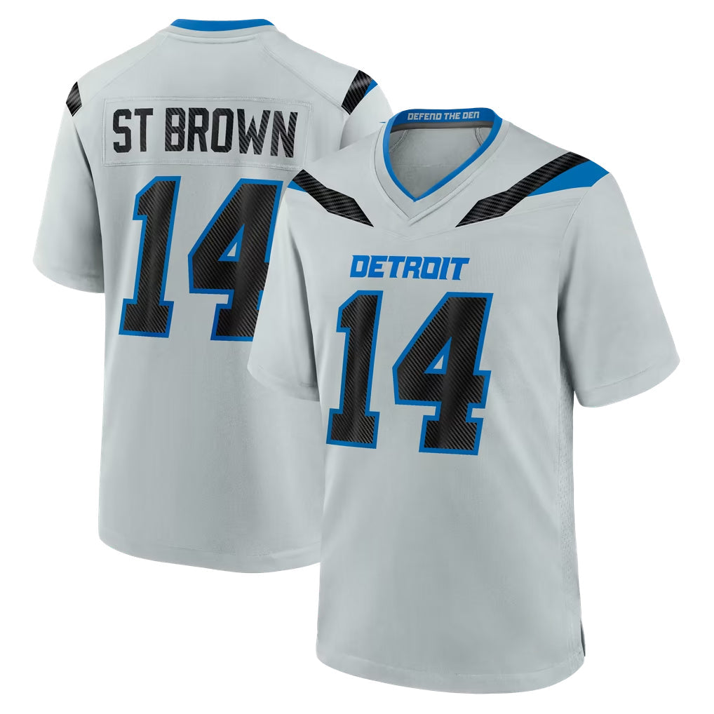 Robertx D.Lions #14 Amon-Ra St. Brown Player Silver 2026 Rivalries Collection Home Game Stitched Jerseys