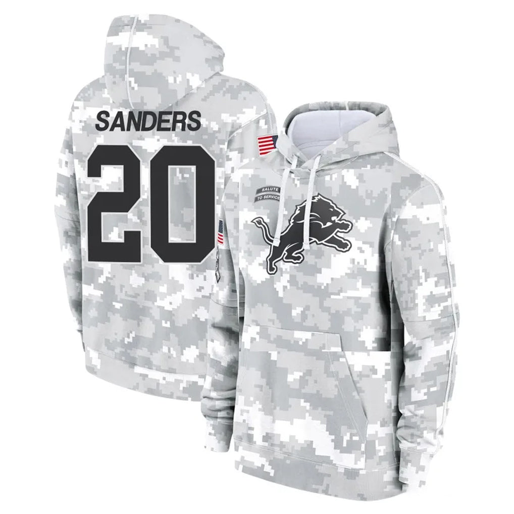 Robertx D.Lions #20 Barry Sanders Player Arctic Camo Salute to Service Hoodies Limited Game Stitched Jerseys