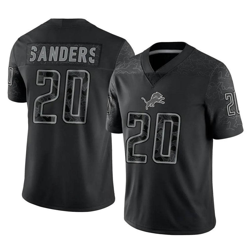 Robertx D.Lions #20 Barry Sanders Player Black Reflective Limited Home Game Stitched Jerseys