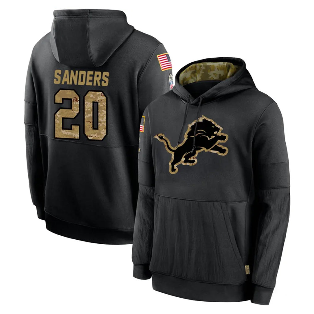 Robertx D.Lions #20 Barry Sanders Player Black Salute to Service Hoodies Limited Game Stitched Jerseys