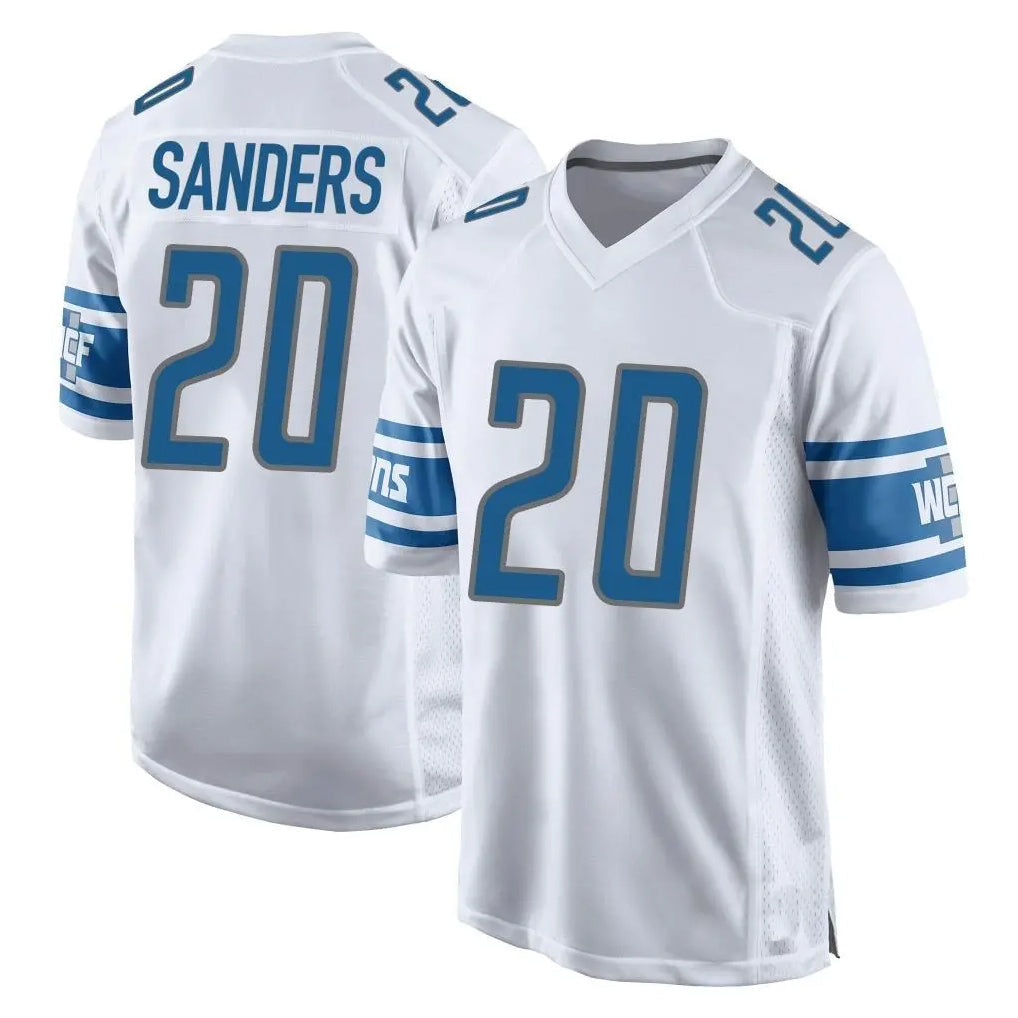 Robertx D.Lions #20 Barry Sanders Player White Home Game Stitched Jerseys