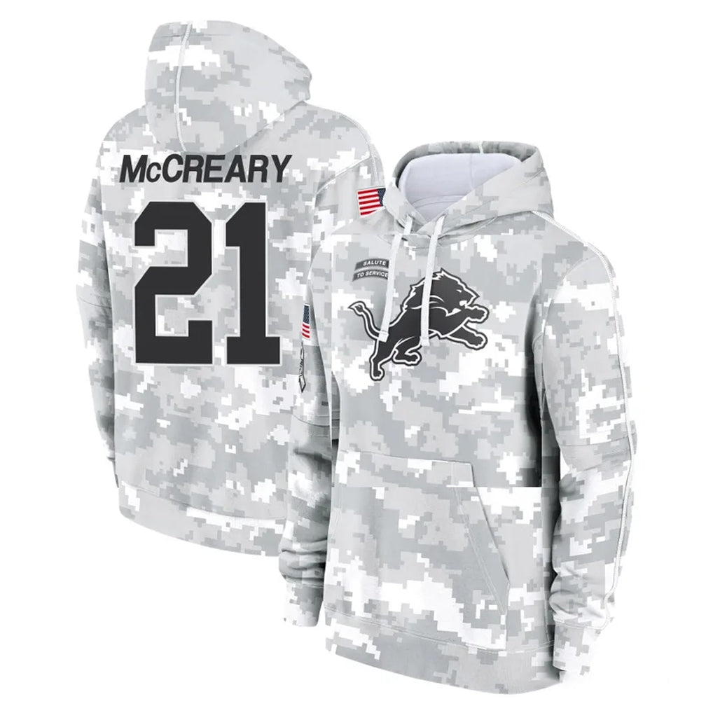 Robertx D.Lions #21 Roger McCreary Player Arctic Camo Salute to Service Hoodies Limited Game Stitched Jerseys