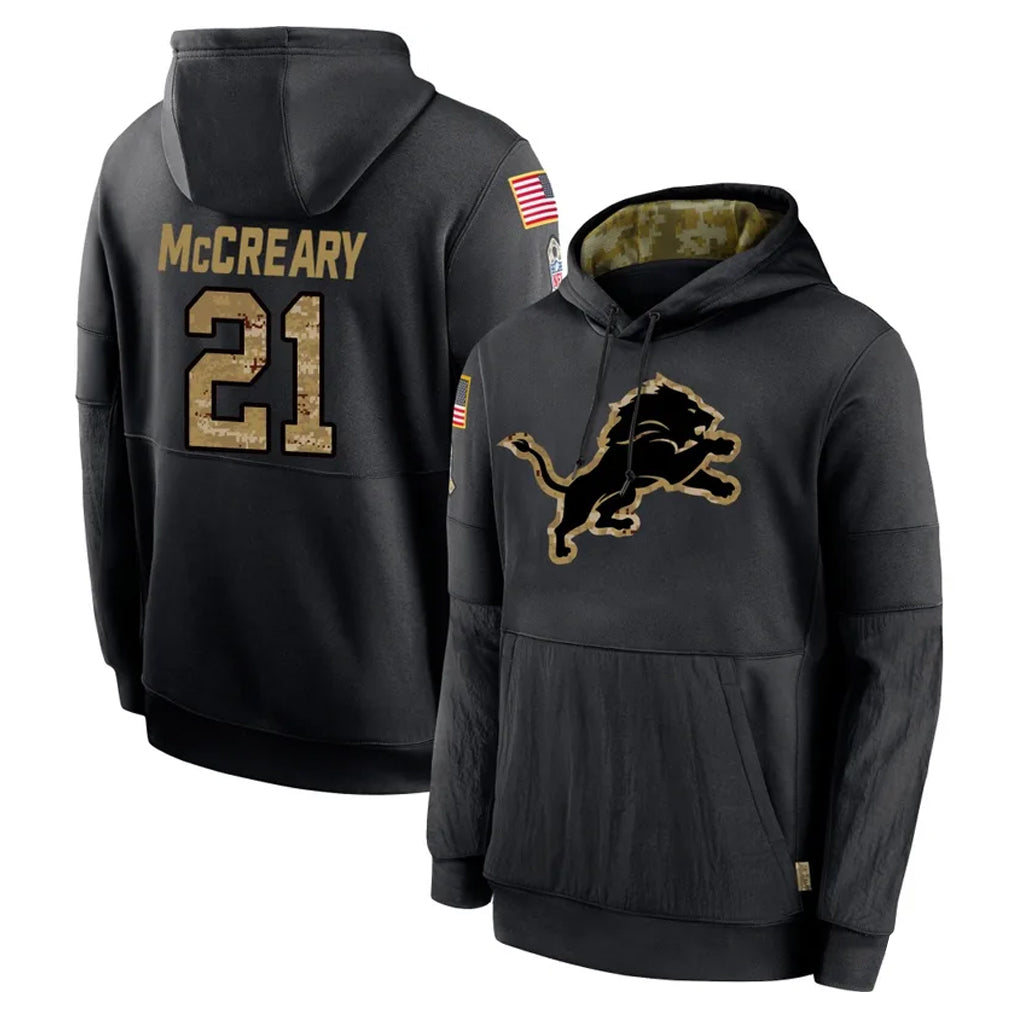 Robertx D.Lions #21 Roger McCreary Player Black Salute to Service Hoodies Limited Game Stitched Jerseys