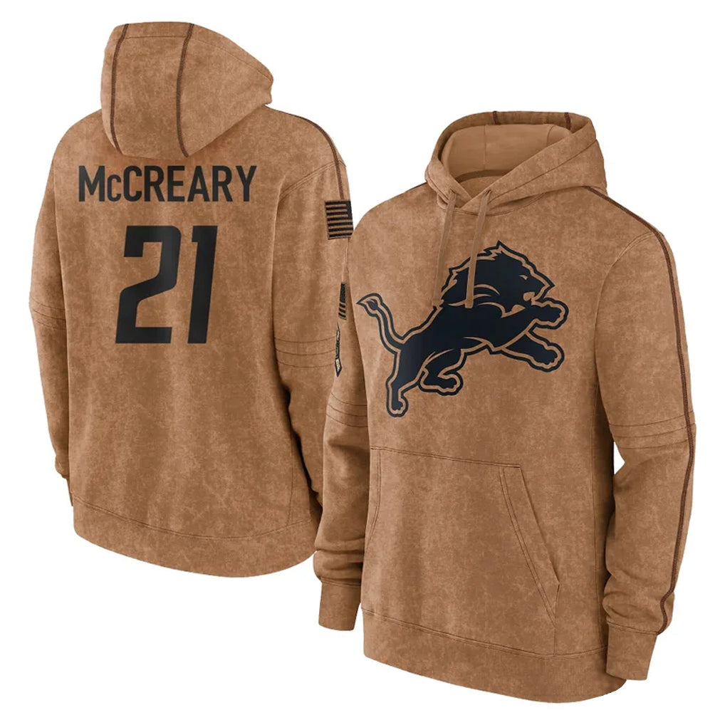 Robertx D.Lions #21 Roger McCreary Player Brown Salute to Service Hoodies Limited Game Stitched Jerseys