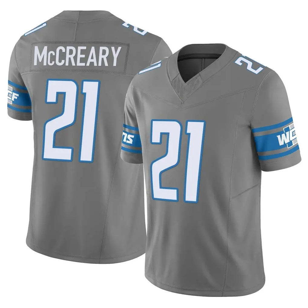 Robertx D.Lions #21 Roger McCreary Player Gray Vapor F.U.S.E. Limited Home Game Stitched Jerseys