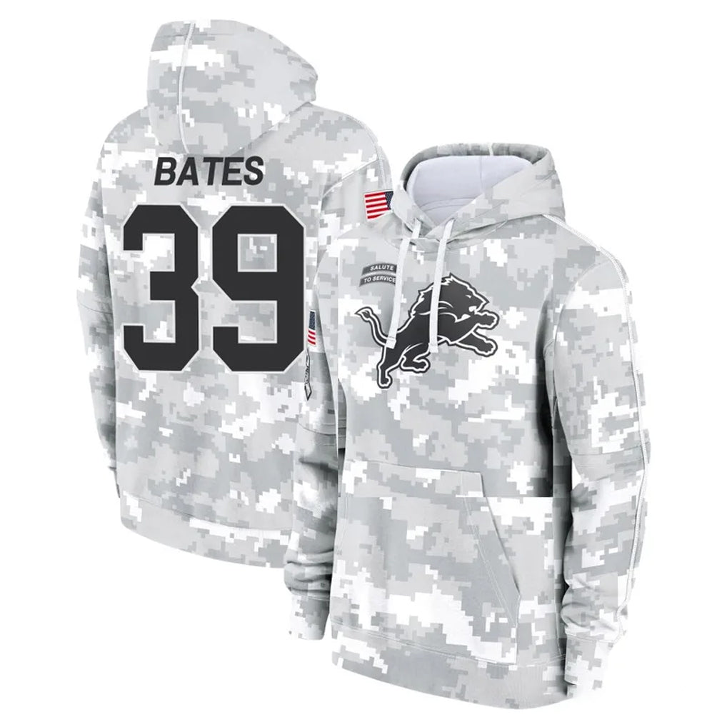 Robertx D.Lions #39 Jake Bates Player Arctic Camo Salute to Service Hoodies Limited Game Stitched Jerseys
