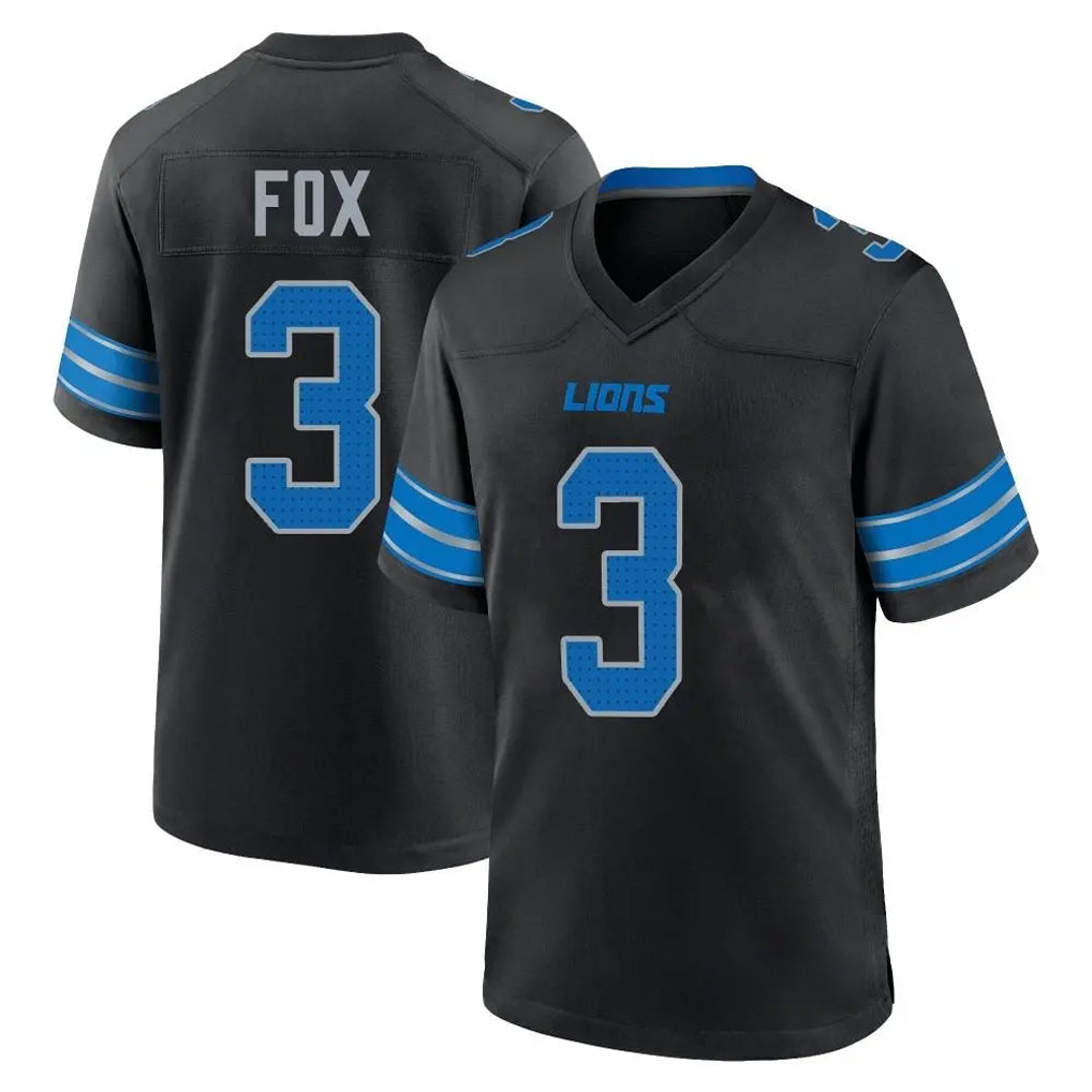 Robertx D.Lions #3 Jack Fox Player Black Alternate Home Game Stitched Jerseys