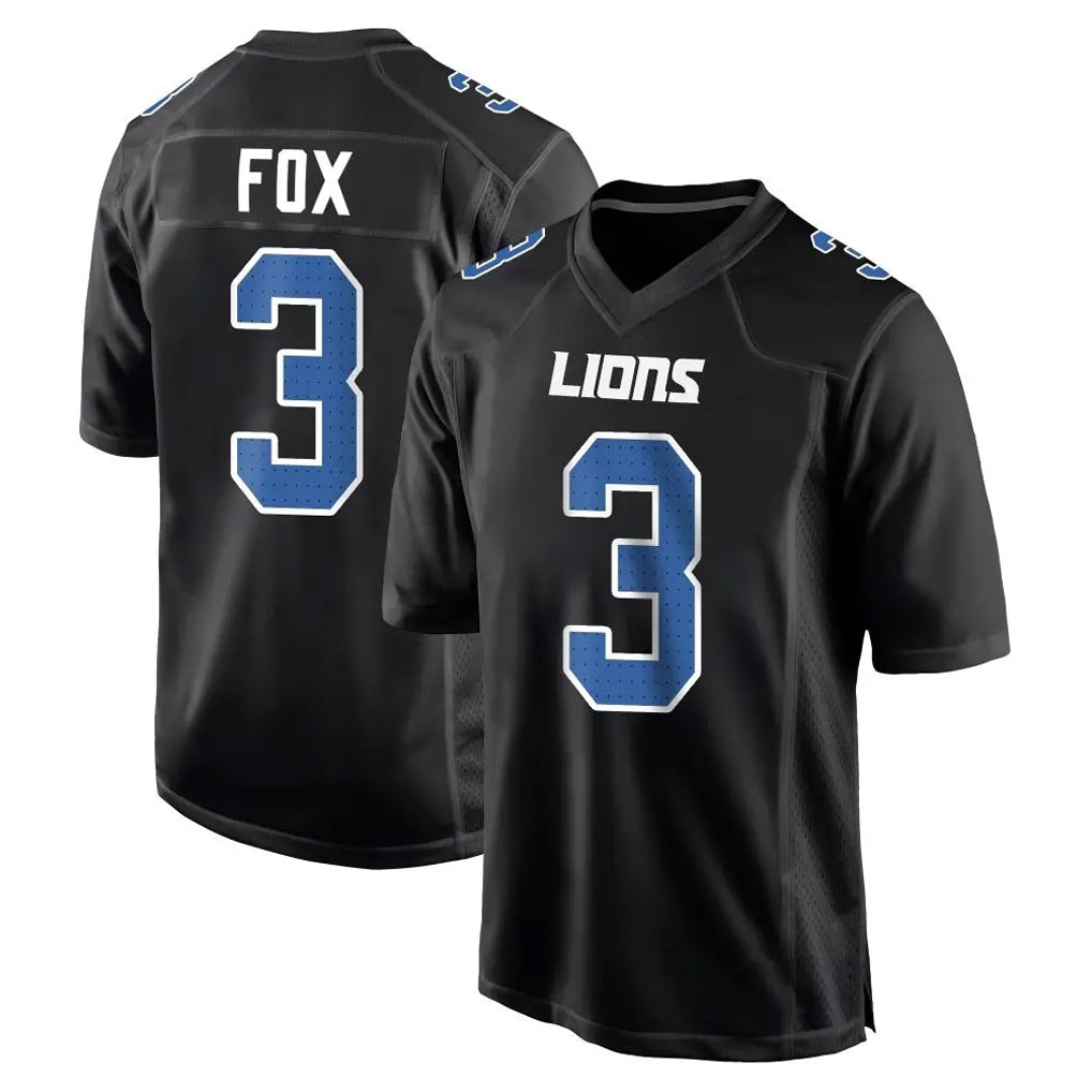 Robertx D.Lions #3 Jack Fox Player Black Fashion Home Game Stitched Jerseys