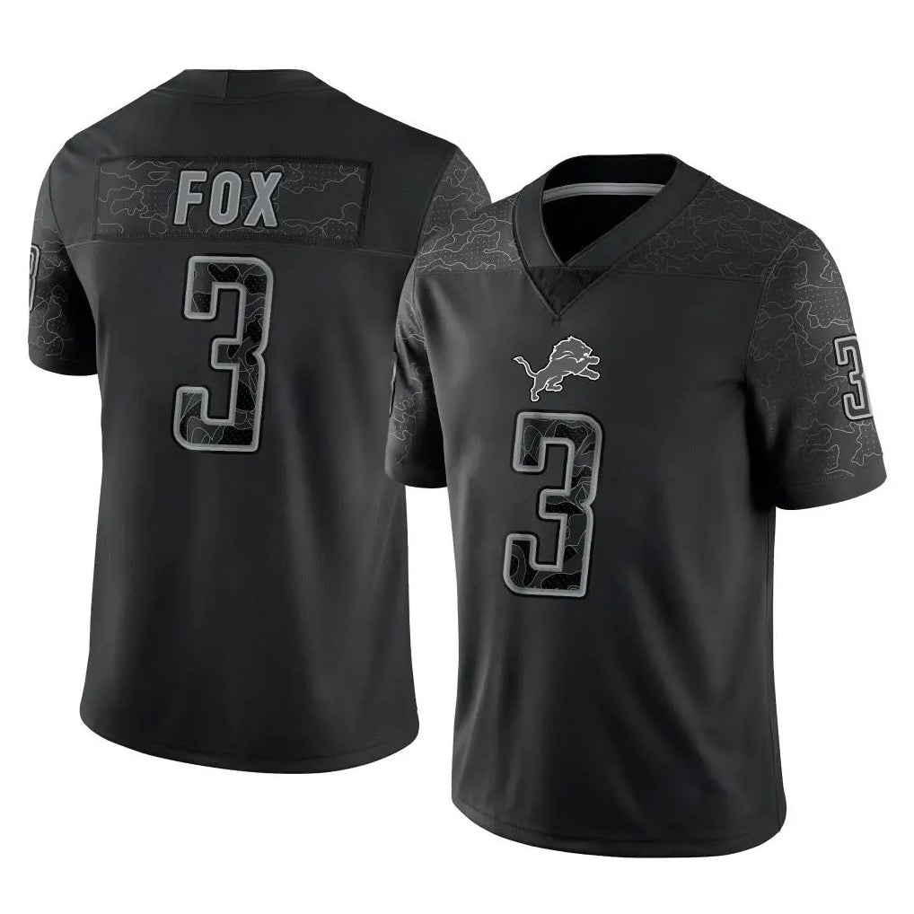 Robertx D.Lions #3 Jack Fox Player Black Reflective Limited Home Game Stitched Jerseys