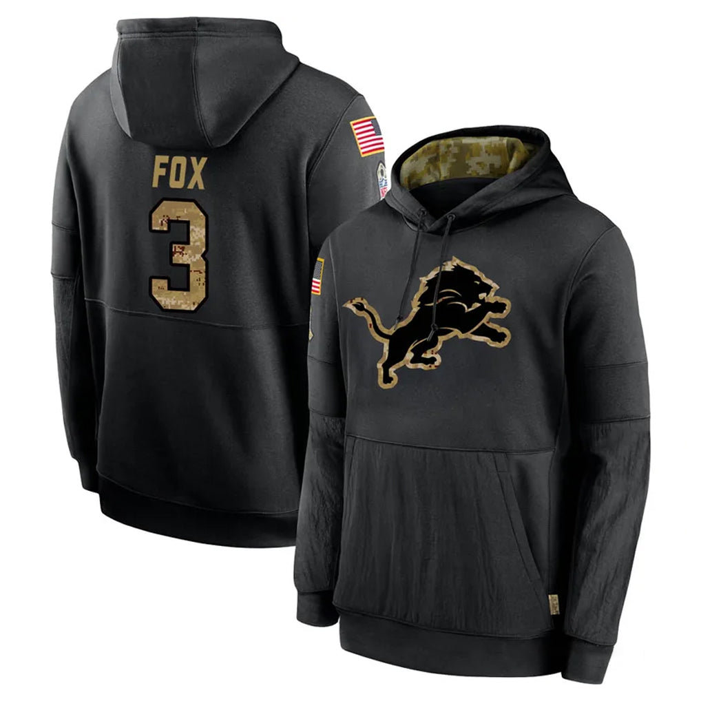 Robertx D.Lions #3 Jack Fox Player Black Salute to Service Hoodies Limited Game Stitched Jerseys