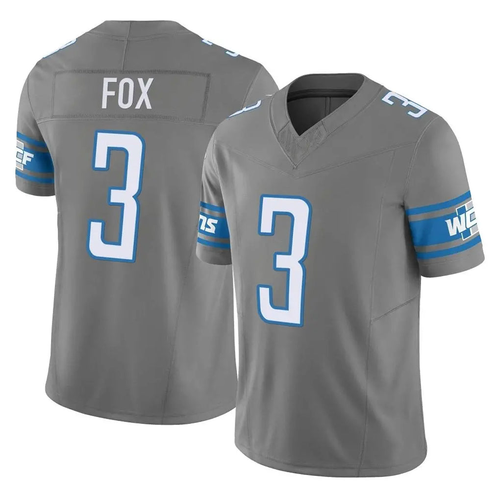 Robertx D.Lions #3 Jack Fox Player Gray Vapor F.U.S.E. Limited Home Game Stitched Jerseys