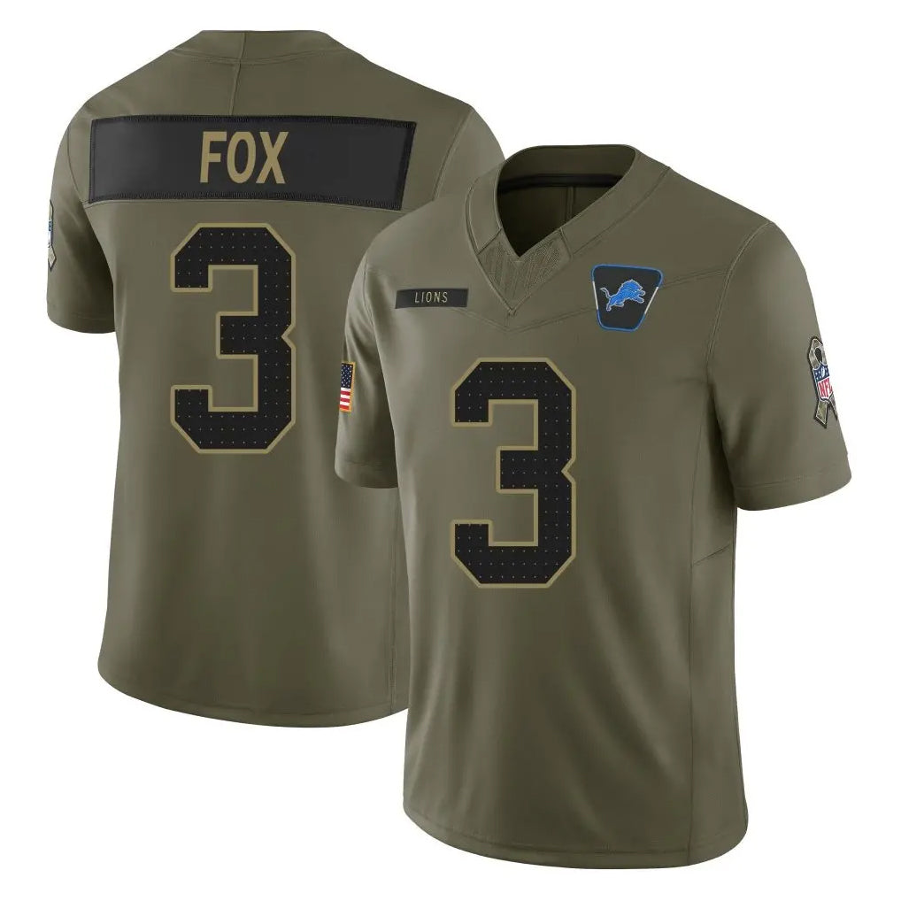 Robertx D.Lions #3 Jack Fox Player Olive 2025 Salute To Service Limited Home Game Stitched Jerseys