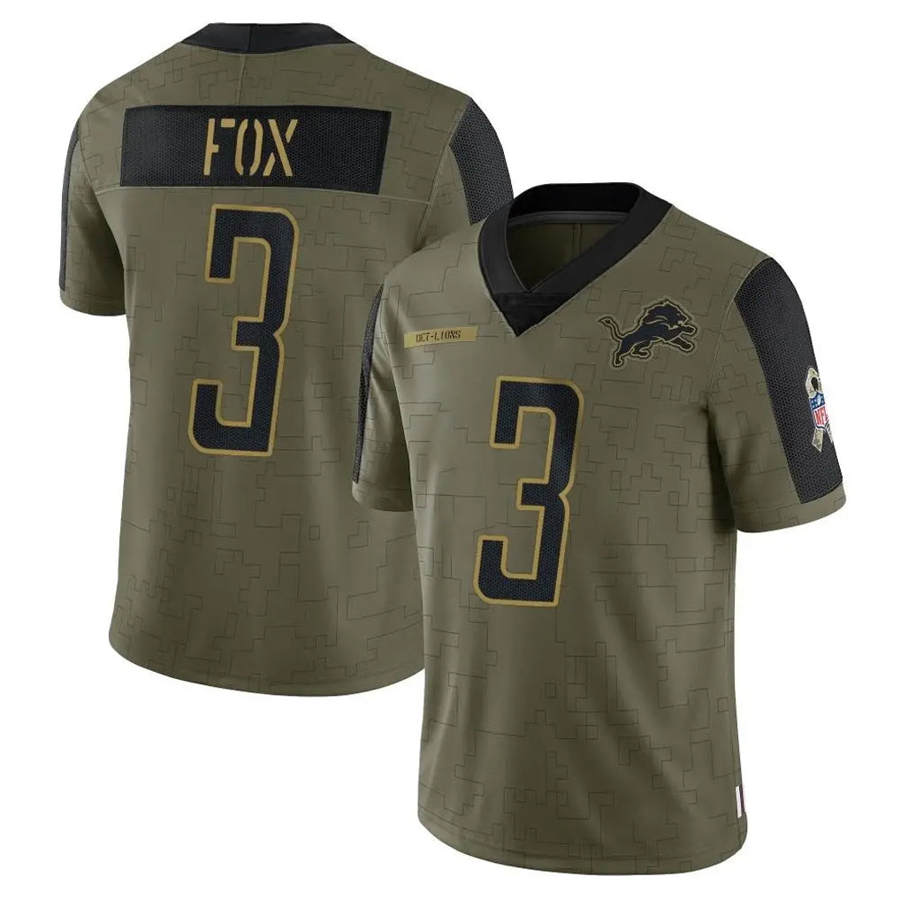 Robertx D.Lions #3 Jack Fox Player Olive Salute To Service Limited Game Stitched Jerseys