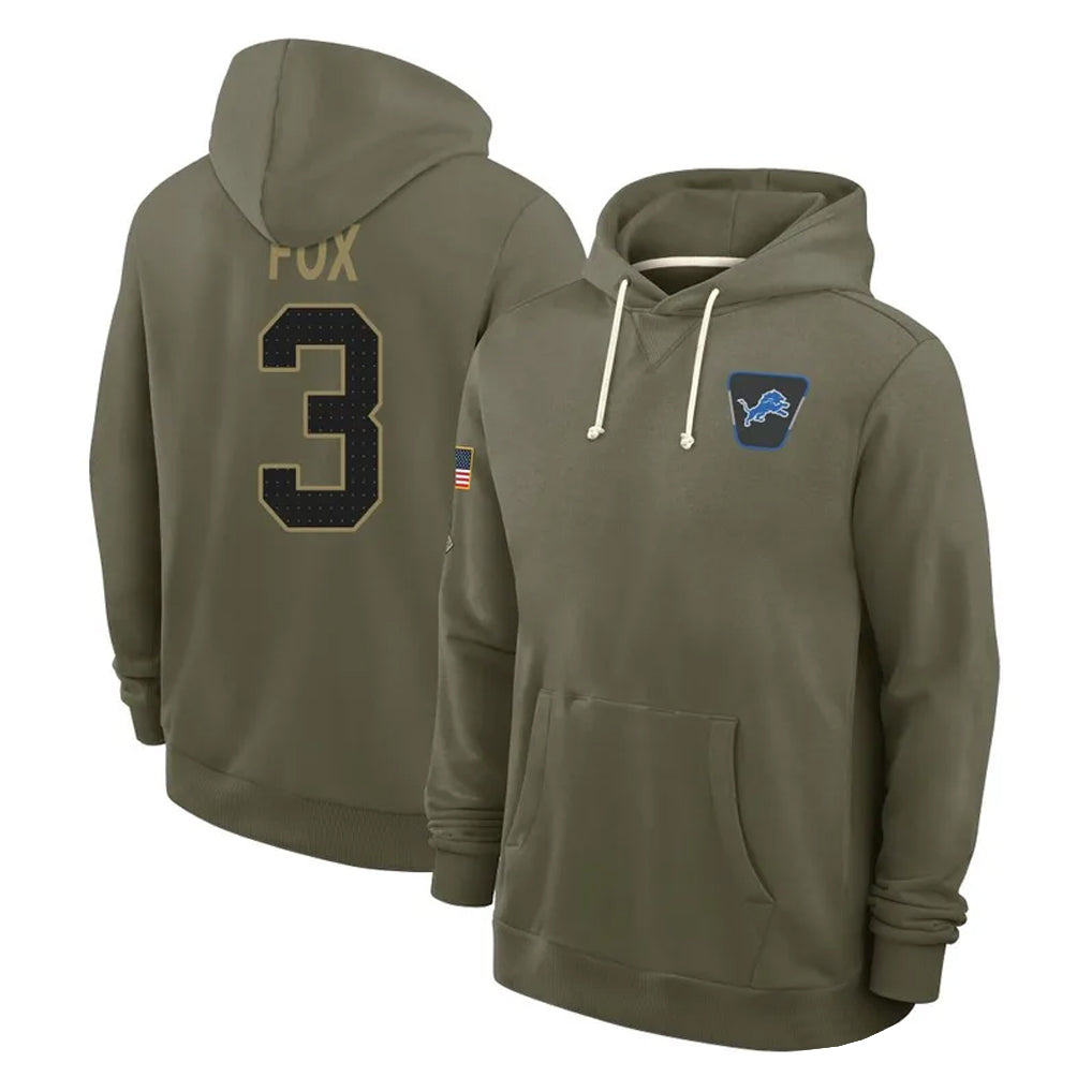 Robertx D.Lions #3 Jack Fox Player Olive Salute to Service Pullover Hoodies Limited Stitched Jerseys