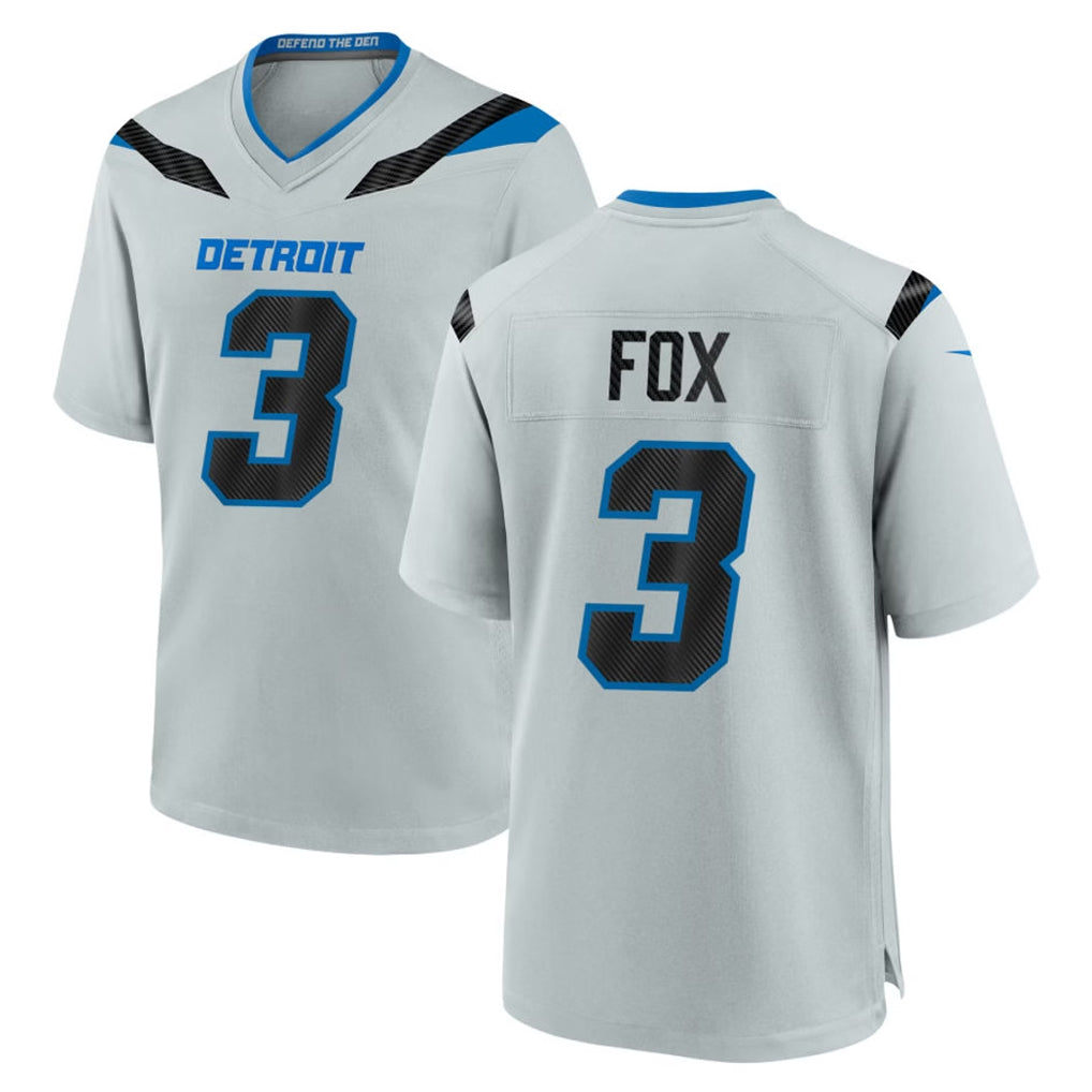 Robertx D.Lions #3 Jack Fox Player Silver 2026 Rivalries Collection Home Game Stitched Jerseys