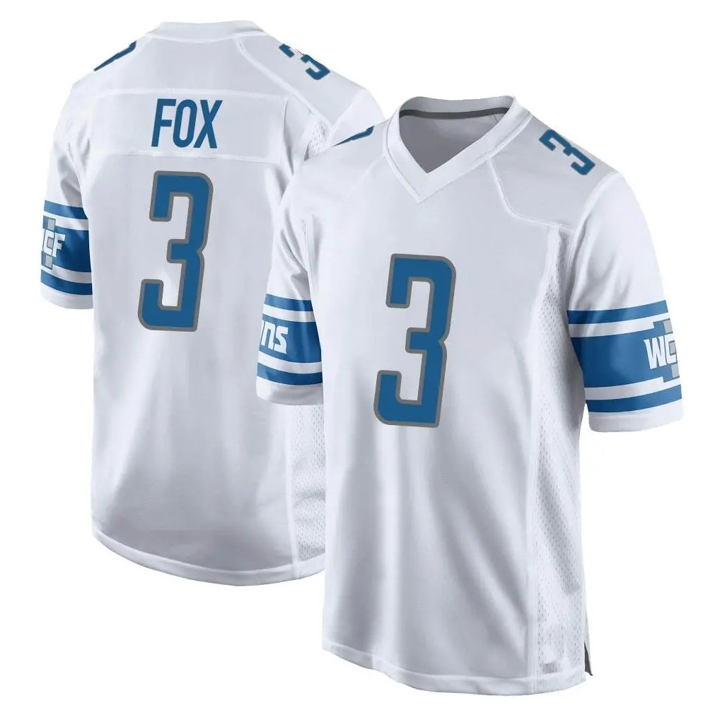 Robertx D.Lions #3 Jack Fox Player White Home Game Stitched Jerseys