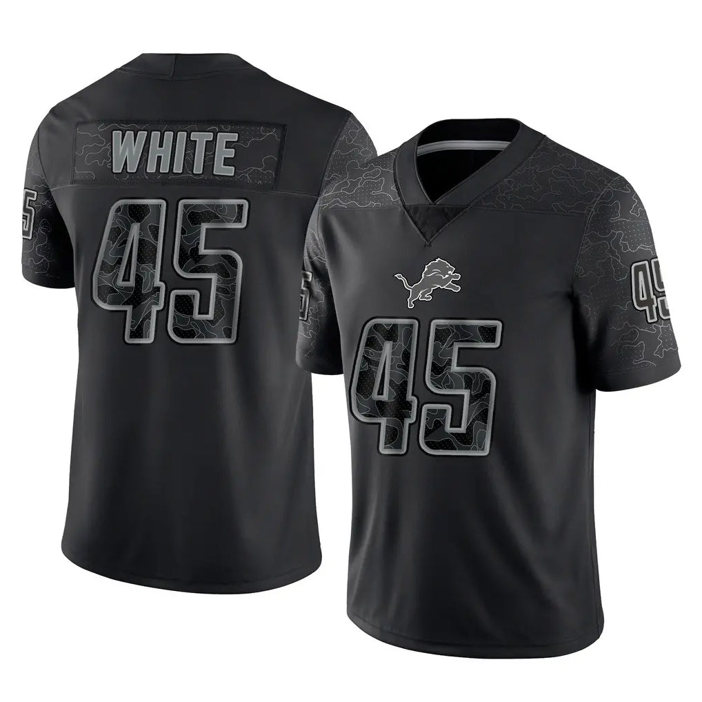Robertx D.Lions #45 Devin White Player Black Reflective Limited Home Game Stitched Jerseys