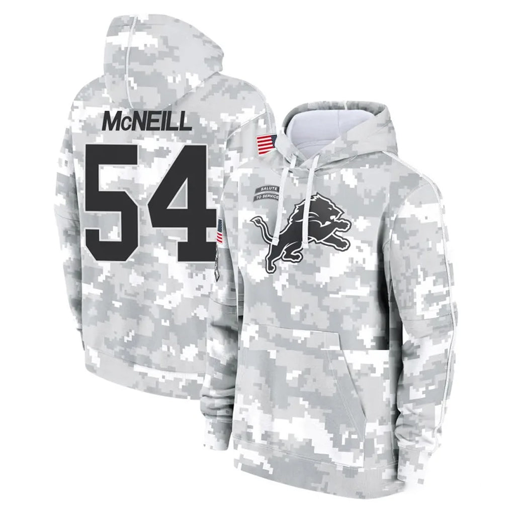 Robertx D.Lions #54 Alim McNeill Player Arctic Camo Salute to Service Hoodies Limited Game Stitched Jerseys