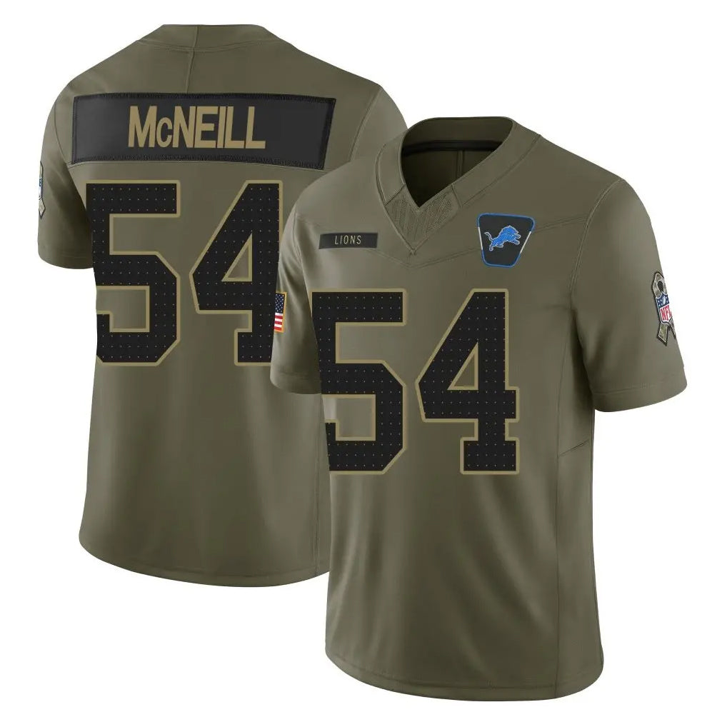 Robertx D.Lions #54 Alim McNeill Player Olive 2025 Salute To Service Limited Home Game Stitched Jerseys