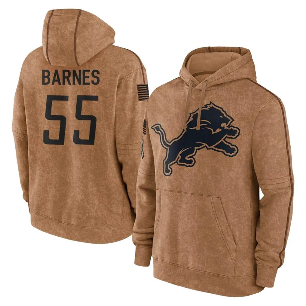 Robertx D.Lions #55 Derrick Barnes Player Brown Salute to Service Hoodies Limited Game Stitched Jerseys