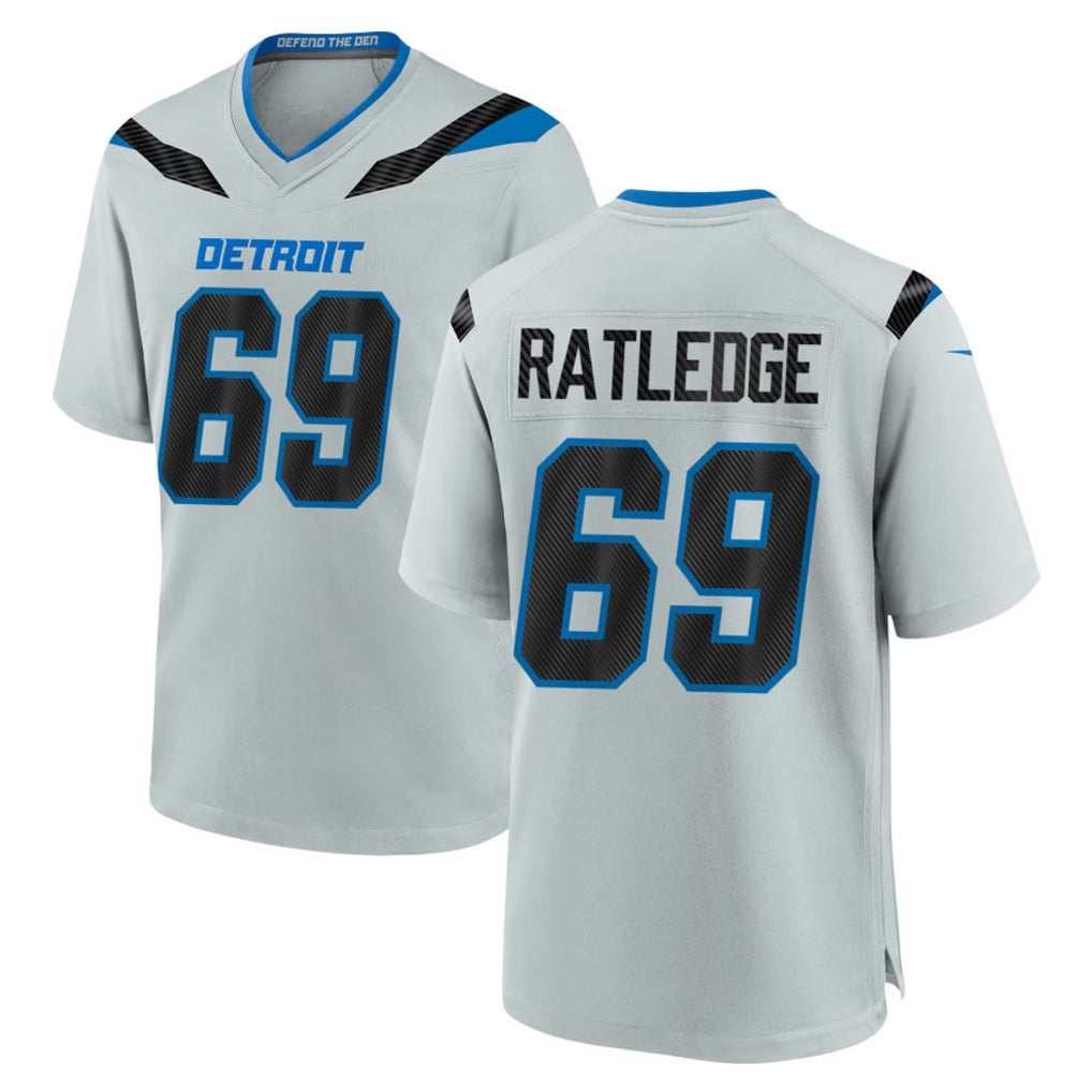 Robertx D.Lions #69 Tate Ratledge Player Silver 2026 Rivalries Collection Home Game Stitched Jerseys