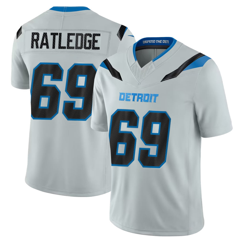 Robertx D.Lions #69 Tate Ratledge Player Silver Limited 2026 Rivalries Collection Home Game Stitched Jerseys
