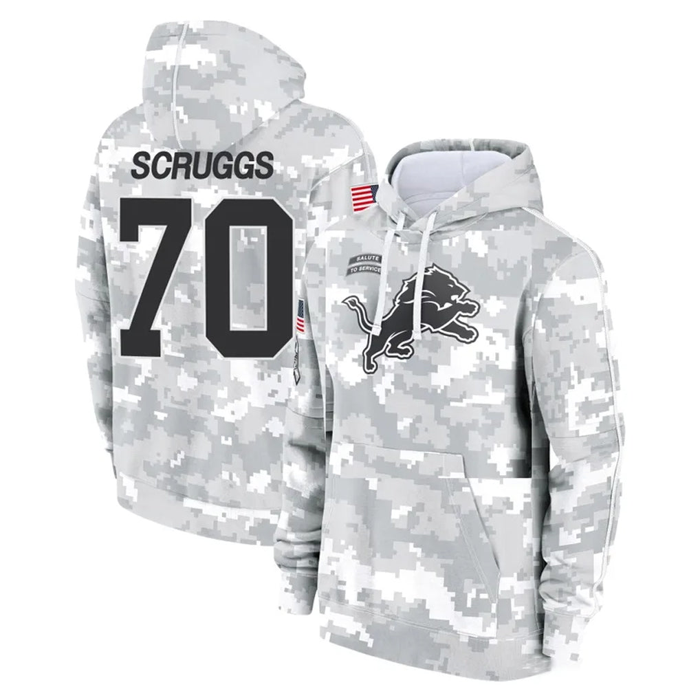 Robertx D.Lions #70 Juice Scruggs Player Arctic Camo Salute to Service Hoodies Limited Game Stitched Jerseys