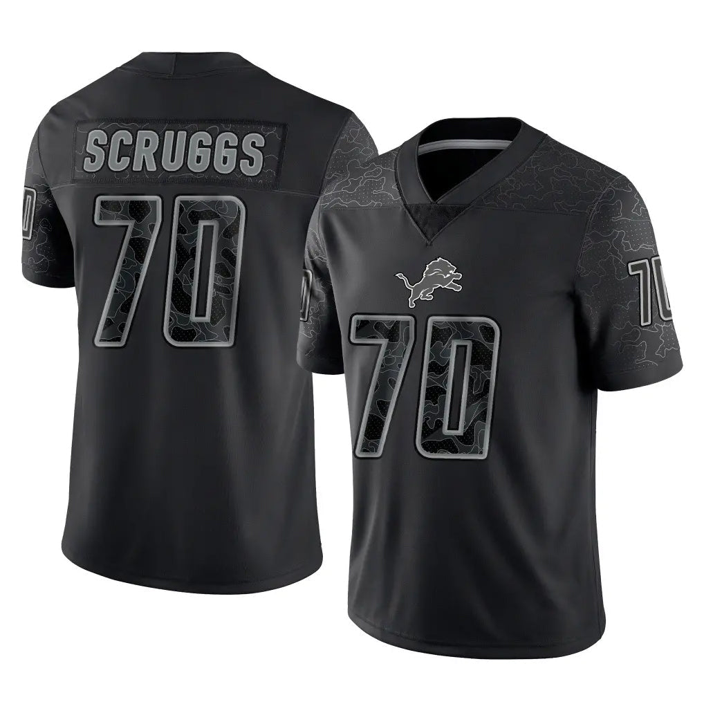 Robertx D.Lions #70 Juice Scruggs Player Black Reflective Limited Home Game Stitched Jerseys