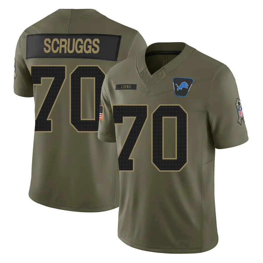 Robertx D.Lions #70 Juice Scruggs Player Olive 2025 Salute To Service Limited Home Game Stitched Jerseys