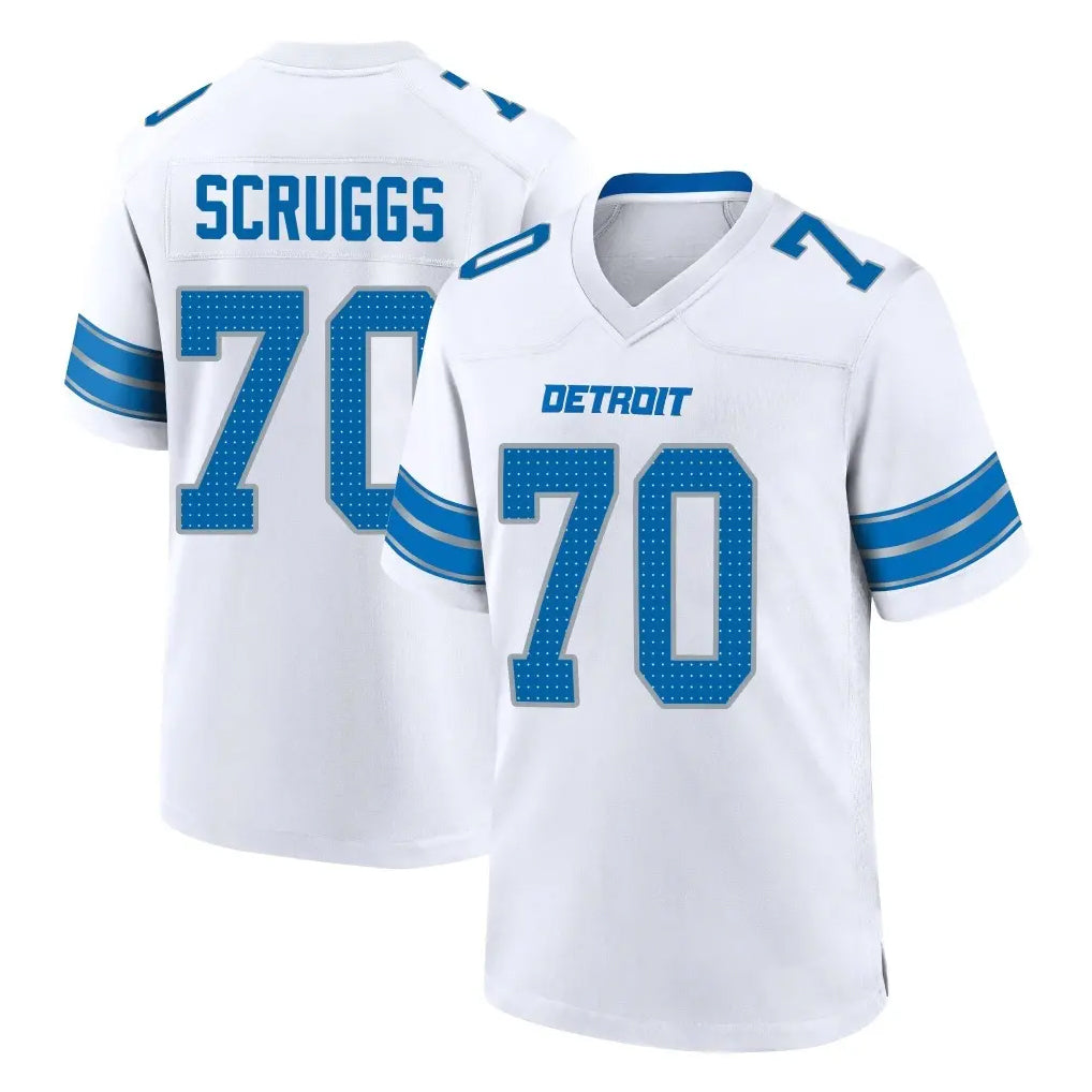 Robertx D.Lions #70 Juice Scruggs Player White Alternate Home Game Stitched Jerseys