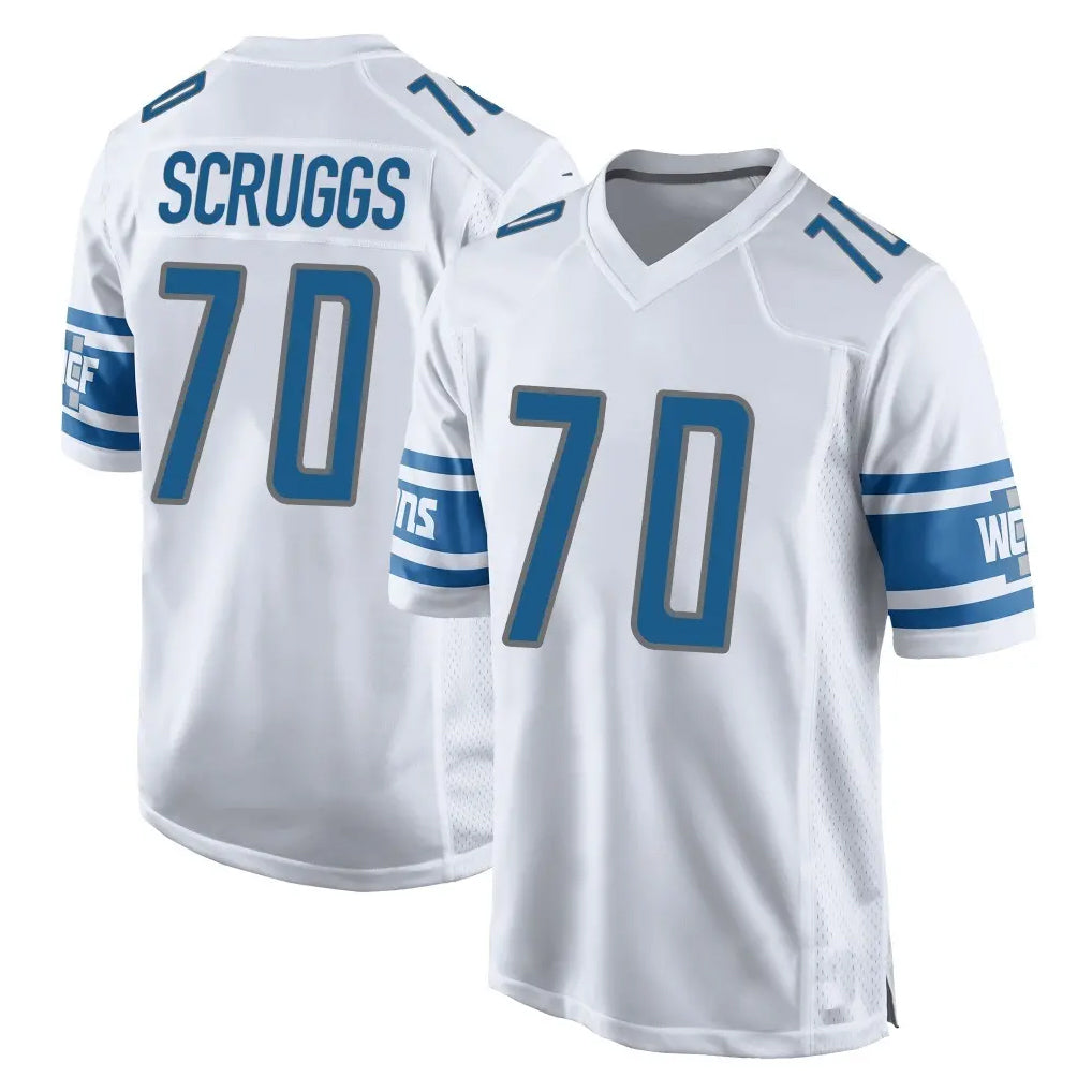 Robertx D.Lions #70 Juice Scruggs Player White Home Game Stitched Jerseys