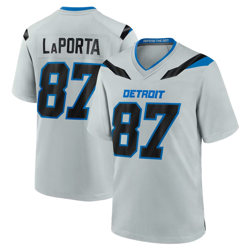 Robertx D.Lions #87 Sam LaPorta Silver 2026 Rivalries Collection Home Game Stitched Jerseys