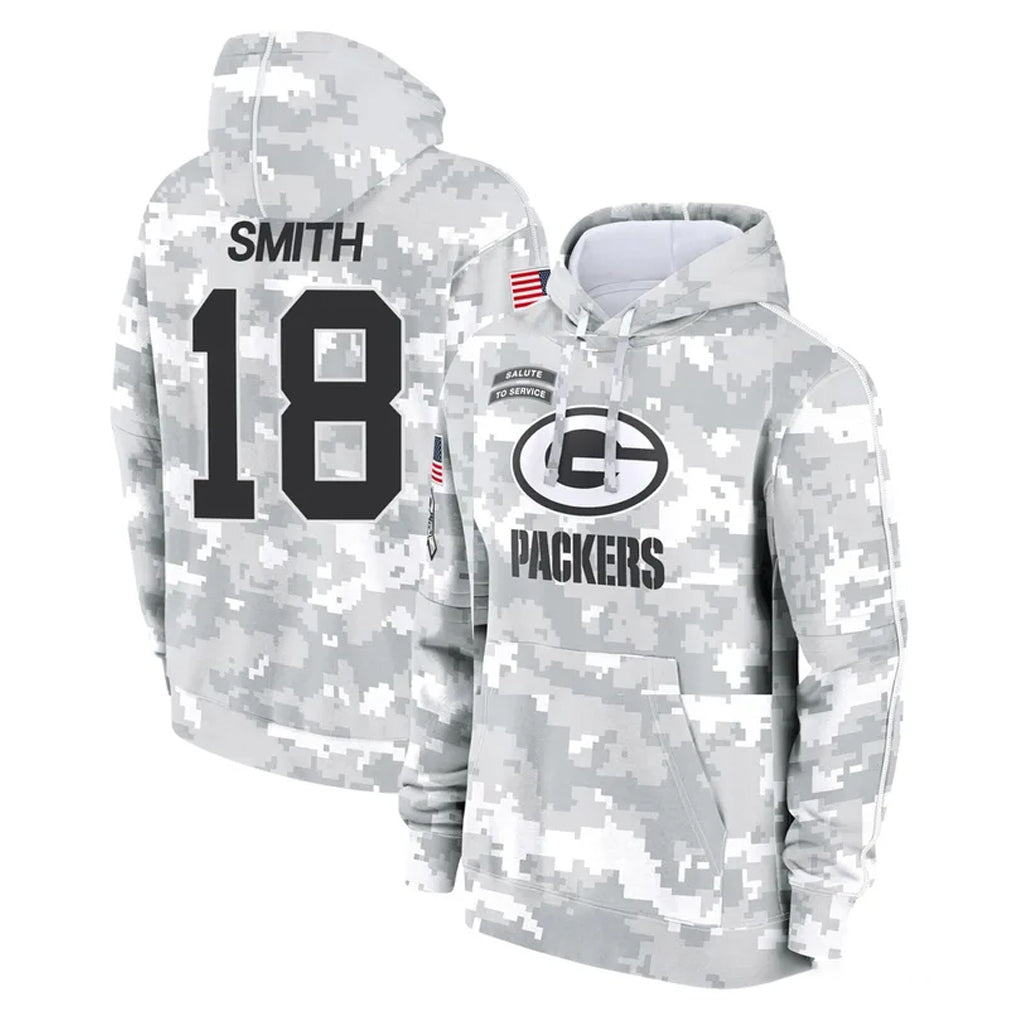 Robertx GB.Packers #18 Jonnu Smith Player Arctic Camo Salute to Service Hoodies Limited Game Stitched Jerseys