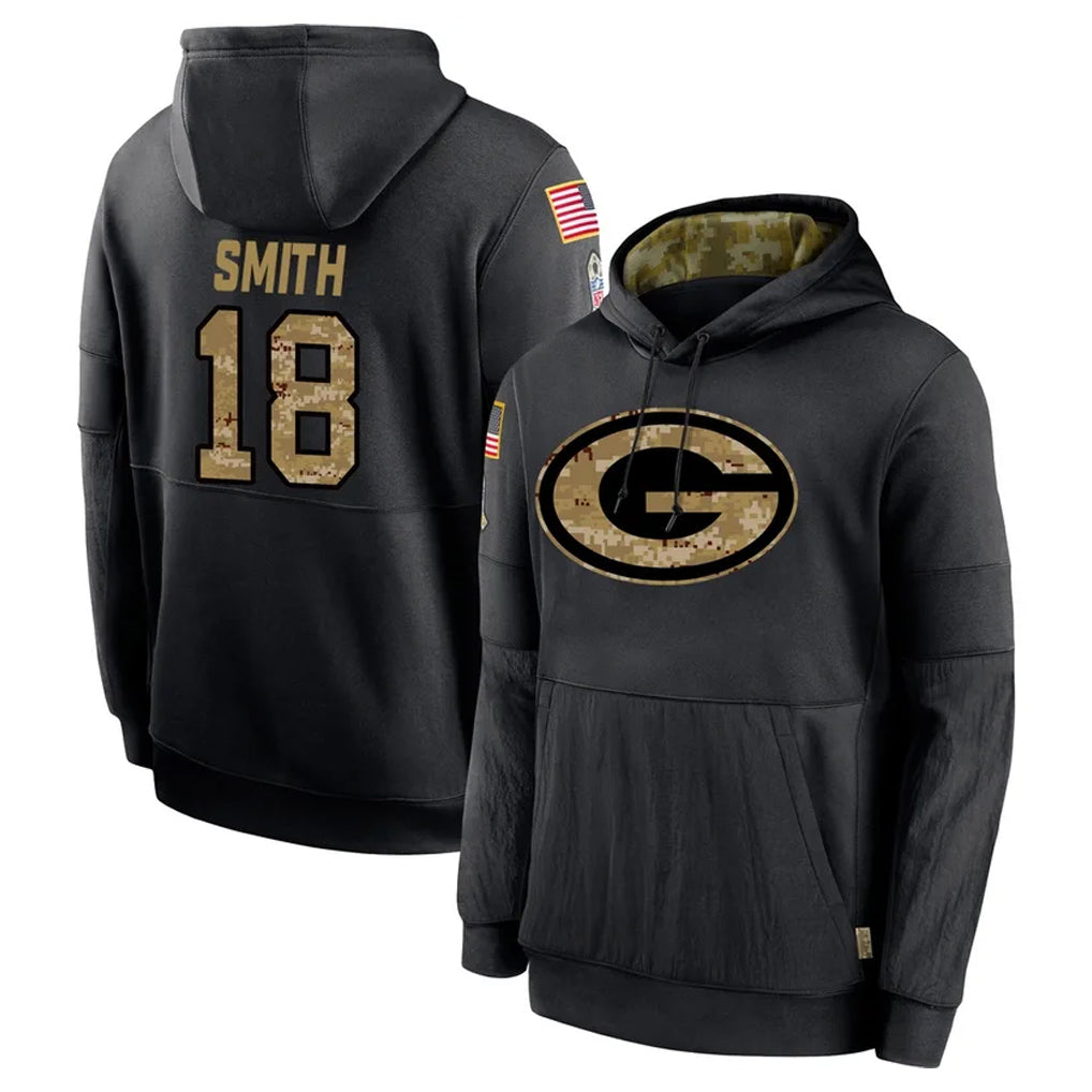 Robertx GB.Packers #18 Jonnu Smith Player Black Salute to Service Hoodies Limited Game Stitched Jerseys