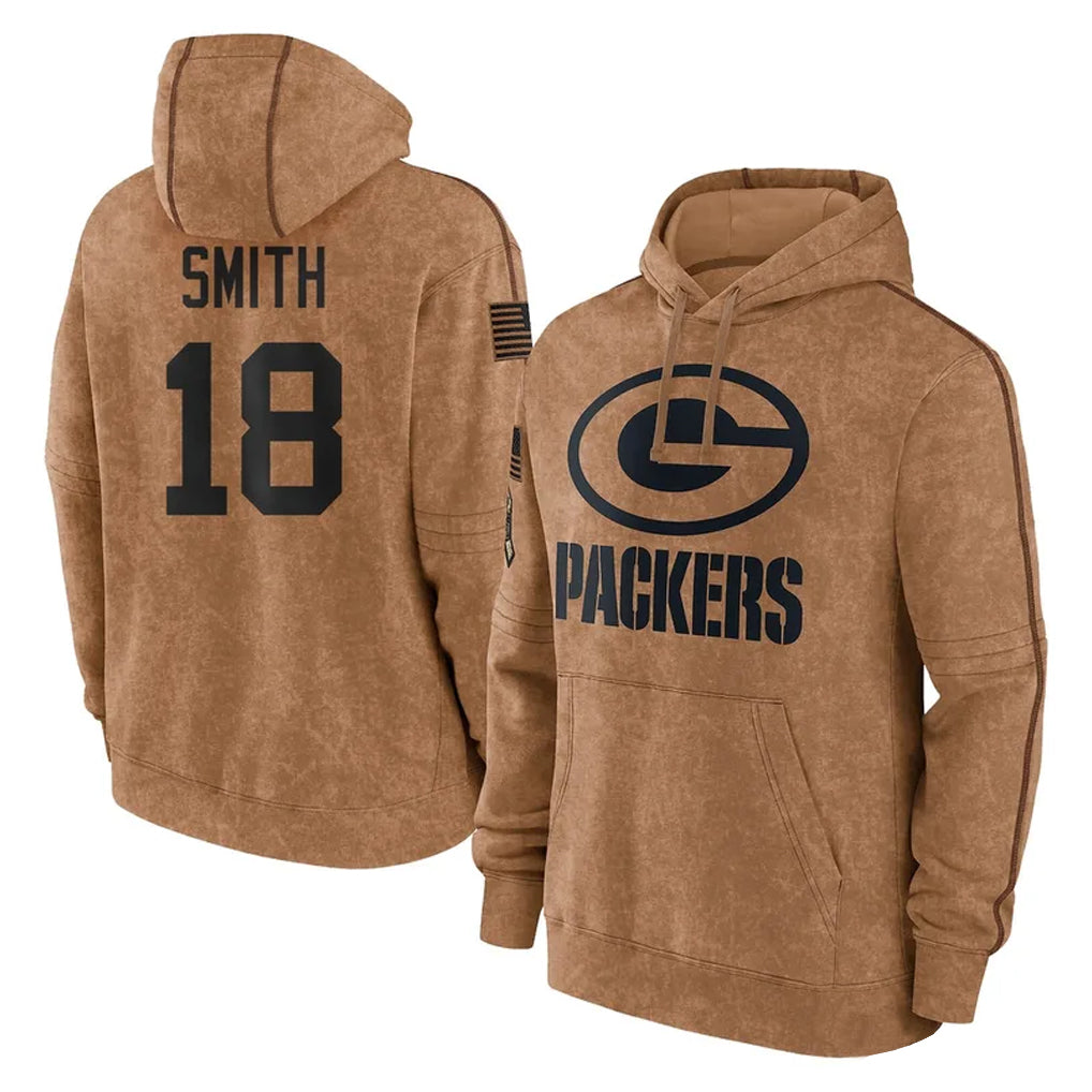 Robertx GB.Packers #18 Jonnu Smith Player Brown Salute to Service Hoodies Limited Game Stitched Jerseys