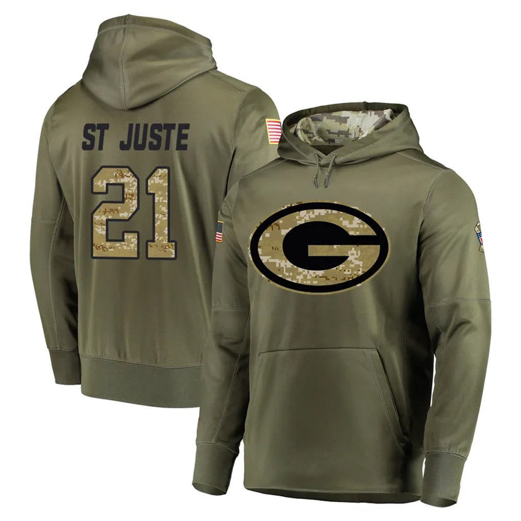 Robertx GB.Packers #21 Benjamin St-Juste Player Olive Salute to Service Pullover Hoodies Home Game Stitched Jerseys